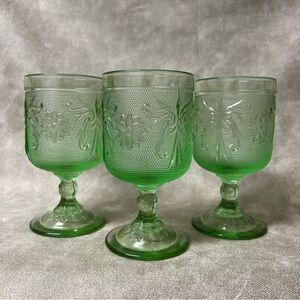 Set of Three (3) Footed, Tiara Chantilly Green Sandwich Glasses